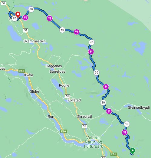 Løypekart Valdres Skiultramaraton 2025